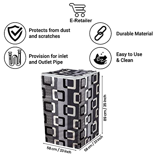 Image of Washing Machine Cover for Top Load 5kg to 7.5kg | Light Weight Dustproof Cover with Zip Enclosure | Geometric Fully Automatic Washer Protector for Indoor Outdoor Use | Size 23x23x35 Inch