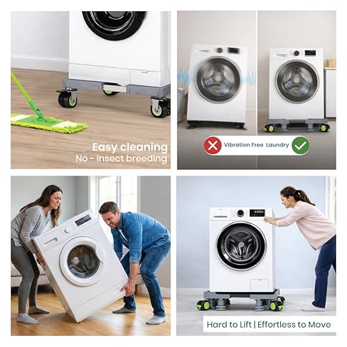 Image of Washing Machine Stand with Wheels, Adjustable Fridge Stand 25 x 25 Inch, 300 KG Capacity, Anti Vibration, Rust Free, 1 Year Warranty, for Front Load, Top Load, Refrigerator & Cooler