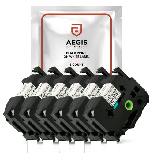 Aegis Adhesives - Label Maker Tape Replacement for Brother TZe Laminated Tape TZe-251 TZ-251 TZe251. 24mm / 1 inch White. Compatible Brother P-Touch Printer PT-D600 PT-D610BT PT-P710BT (6 Pack)
