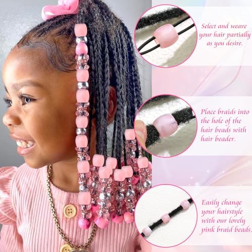 Accesorios de rastas con cuentas rosas transparentes anti-enredos 6