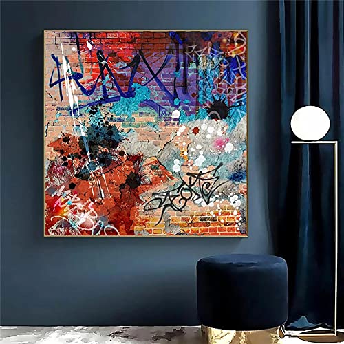Peinture Abstraite Graffiti Street Art Toile d'Artiste Colorée Salon Maison 80x80cm