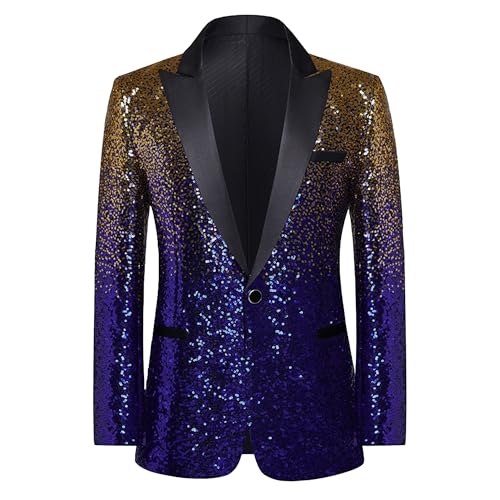 Men Gradual Change Sequins Shiny Blazer Slim Fit Wedding Performance Suit Jacket One Button Stylish Sport Coat