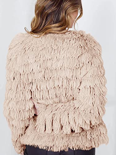 Womens Open Front Faux Fur Cardigan Vintage Parka Shaggy Jacket Coat (Small, Coffee) #TOP4
