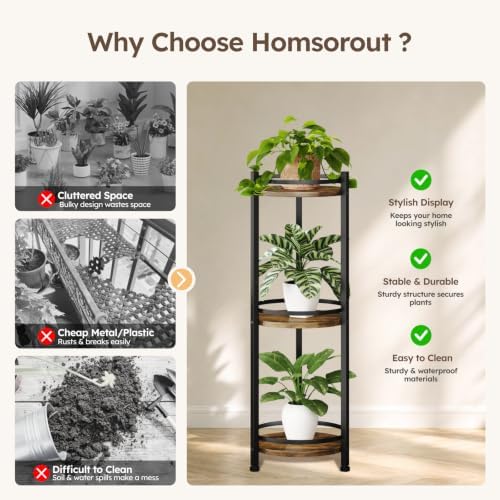 Homsorout 3 Tier Plant Stand Indoor Outdoor for Corner, Rustic - 2