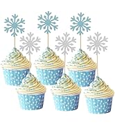 Auliuse 20 Pcs Snowflake Cupcake Toppers Sticks Set, Blue&Silver Glitter Cupcake Topper Toothpick...
