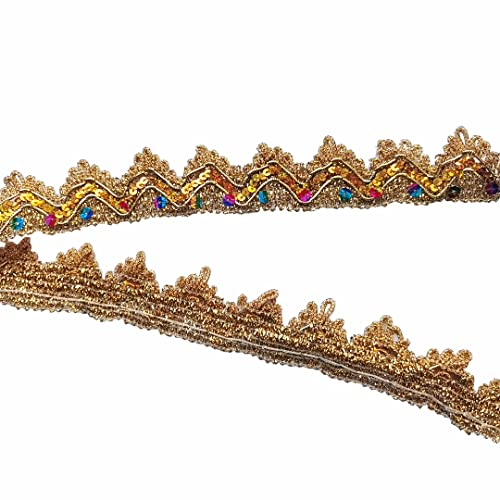 Gnognauq 9.8 Yard Shiny Beaded Lace Trim Sequins Ribbon Vintage Decorative Wedding Diy Craft Sewing Fabric (Gold) #TOP2