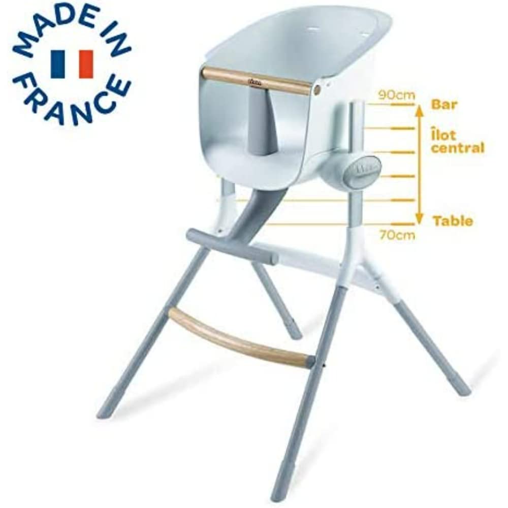 BÉABA - Trona Bebé Evolutiva - Ergonómica - Bandeja Extraíble y Reposapies - Altura Regulable 6 alturas - Gris/Blanco
