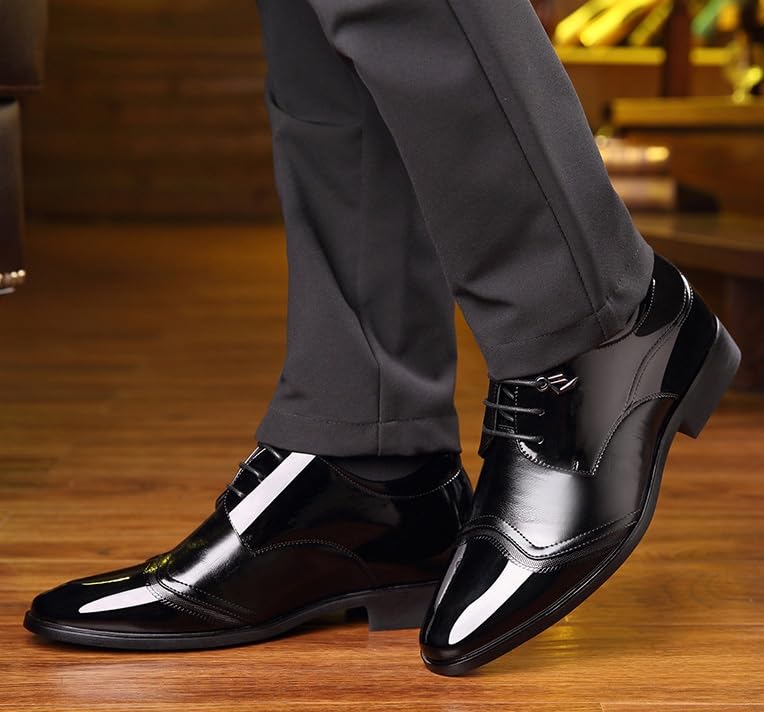Mens Classic Formal Dress Shoes Men's Business Wedding Suit Tuxedo Shoes Lace-up Faux Patent Leather Oxfords Shoes for Men(7.5)2