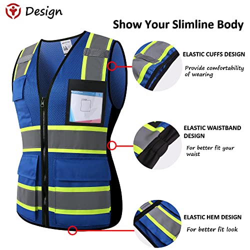 Image of Safety Vest for Men Women Reflective Construction Vest Hi Vis ANSI Standard | ANSI Standard, 8 utility Pockets 4 Reflective Strips with Neon trim High Visibilty Breathable Mesh Safety Apparel for Work