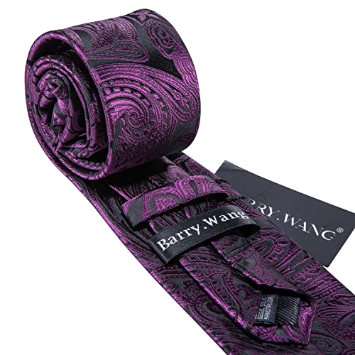 Image of Barry.Wang Men Tie Set Paisley Silk Necktie Pocket Square Cufflinks Formal Wedding Business Party
