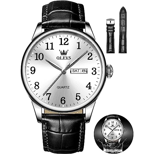 Image of OLEVS Watch Men Mens Watches Watches for Men Leather Band Classic Brown Leather Watch Men, Analog Watch Men, Black Mens Leather Watch, Dress Waterproof Large Face Mens Watch,Relojes para Hombres Watch