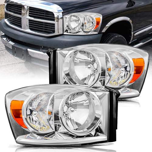 Aosky Headlight Assembly Pair Set Compatible with 2006-2008 Dodge Ram 1500 2006-2009 Dodge Ram 2500 3500 Halogen OE Style Replacement Front Light Headlamp