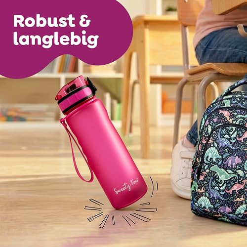 Sweety Fox Trinkflasche Kinder Kohlensäure Geeignet 500ml, Pink - Trinkflasche Sport 100% Auslaufsicher & Wasserflasche Spülmaschinenfest 5