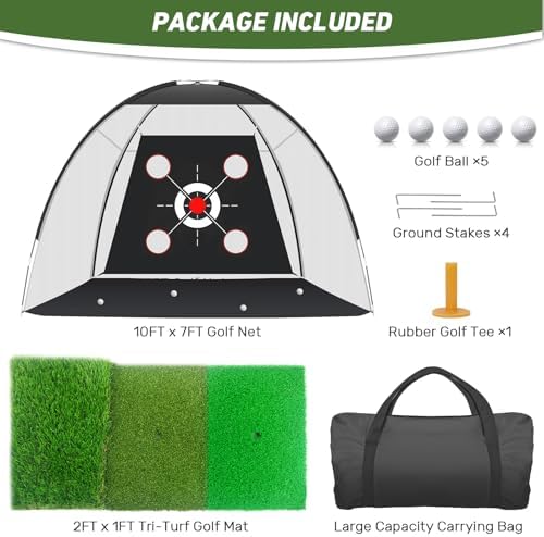 KLAODOT Golf Net with Practice Mat,Golf Hitting Aid Nets 10x7FT for Backyard Driving Chipping Training Swing with Target Mat Balls for Outdoor Indoorļ¼Gifts for Men Dad Him and Golfer - 5