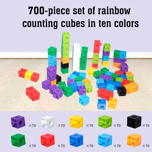 Image of 701 Pcs Math Learning Linking Cube with Pink Storage Container Counting Cubes Plastic Colorful Counting Blocks Math Manipulatives Classroom Learning Supplies for Home school Educational(Pink)