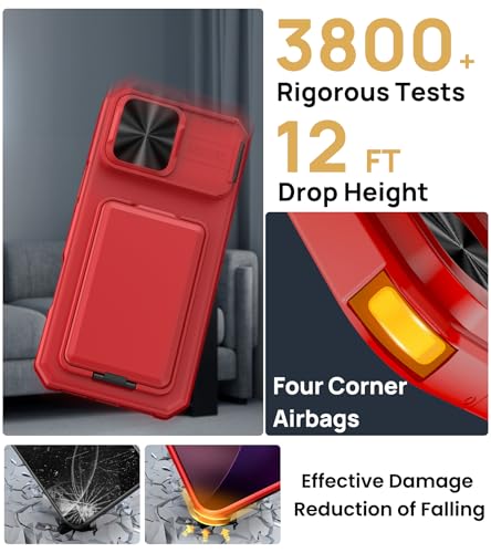 Image of SSLOTSCASE for iPhone 17 Pro Max Case with Credit Card Holder & Stand, Red