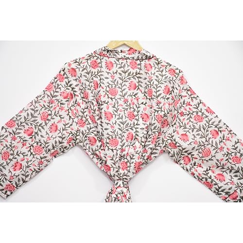 Image of Hand block print Cotton Kimono bikini cover up,Indian Hand block print Cotton Bath Robe,Swim Wear,Nighrwere Dressing Gown