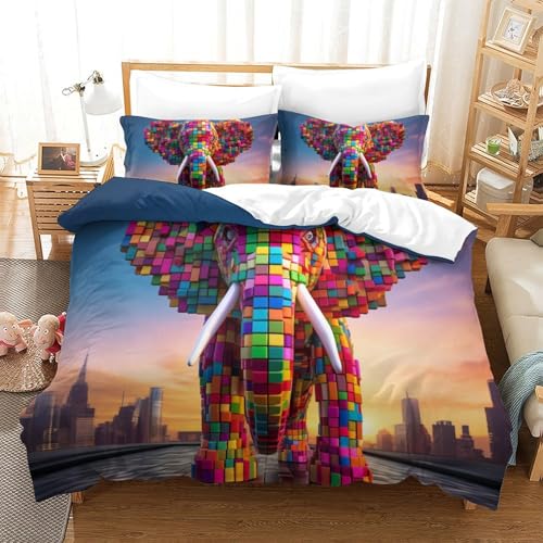 Housse de couette éléphants impression 3D parure de lit zippée en microfibre douce - 2