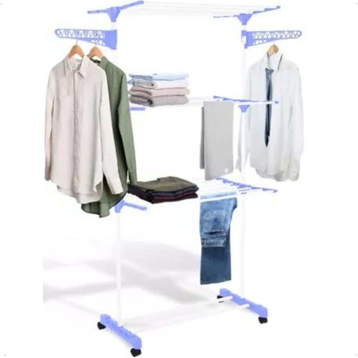 Varal de Roupas com 3 Andares em Aço Inoxidável, Dobrável e Portátil com 4 Rodas, Ideal para Apartamentos, Uso no Chão e Fácil Armazenamento EXGLOBE