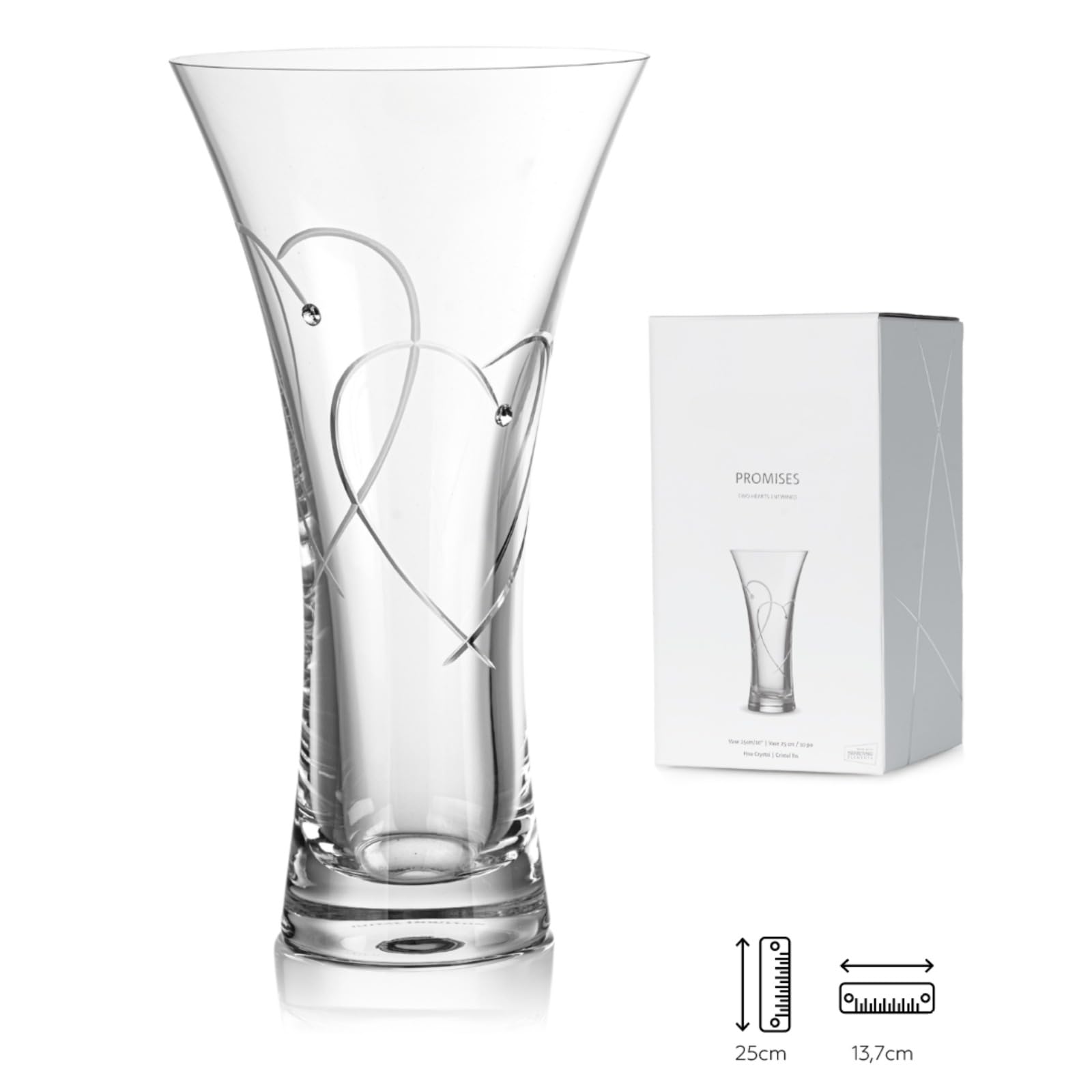 DIAMANTE Swarovski Trompete ausgestellte Kristallvase "Promises Heart" Vase verziert mit Kristallen, 25 cm