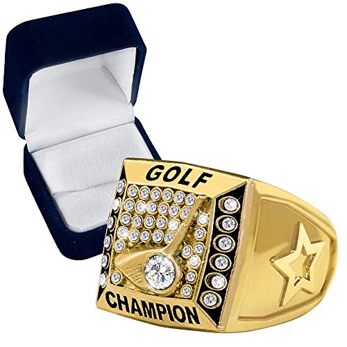 Crown Awards Gold Golf Championship Ring with Presentation Box, Size 11