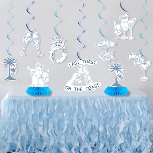 Image of Last Toast On The Coast Party Decorations Coastal Bachelorette Hanging Swirl Blue Nautical Bachelorette Party Supplies with Wine Cup Diamond Ring Shells Starfish for Bridal Shower