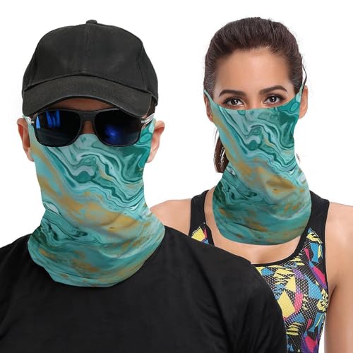 Neck Gaiter Teal And Gold Marble Face Mask for Travel Face Cover Scarf for Men Women Elastic Headbands Wind-proof Bandana for Skiing Fishing Hiking Cycling