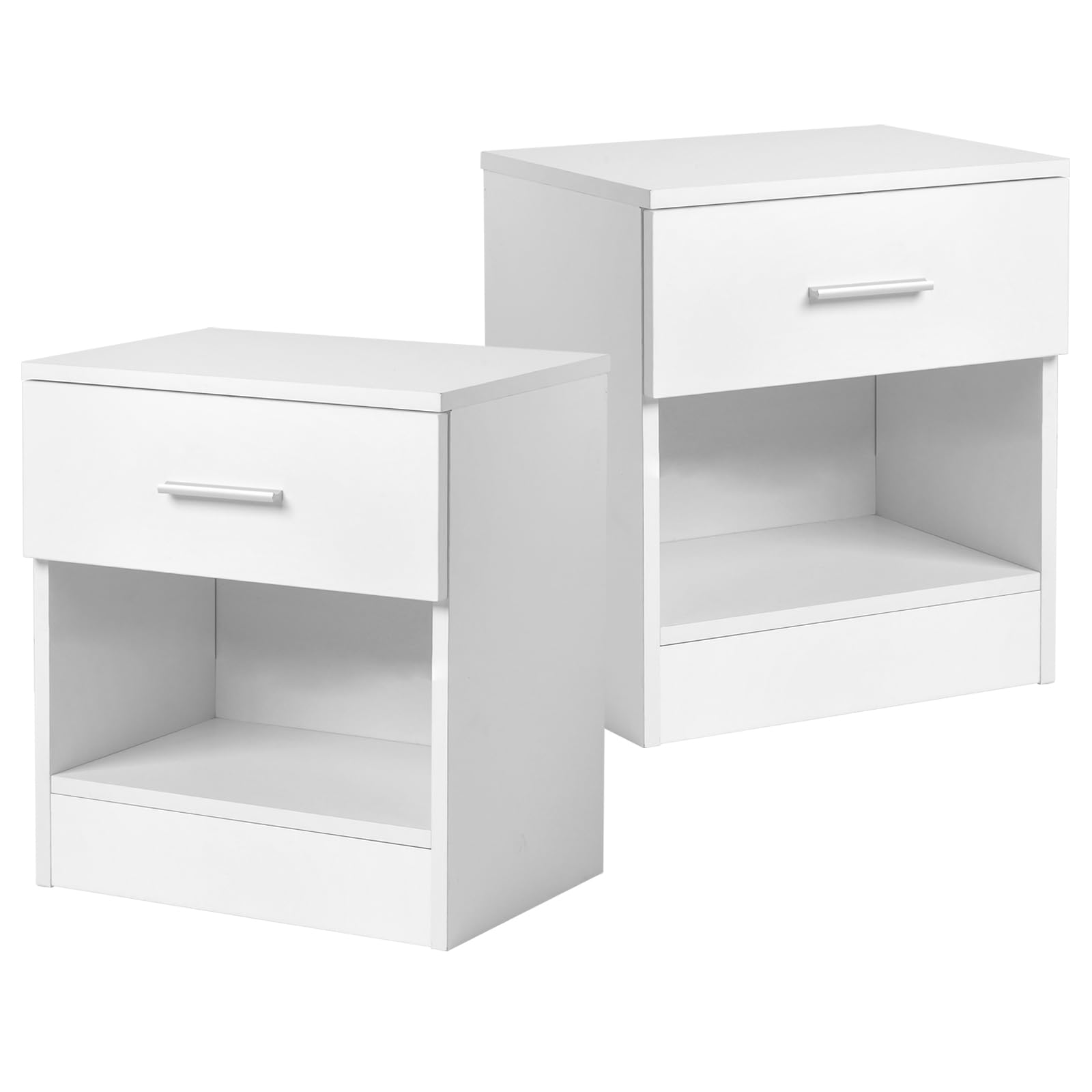 Bonnlo Bedside Table, Set of 2, Mordern Bedside Cabinet, Small White Nightstand, Nightstand with Storage Drawer and Open Shelf For Bedroom Living Room,39 x 29x 41 cm — image 1