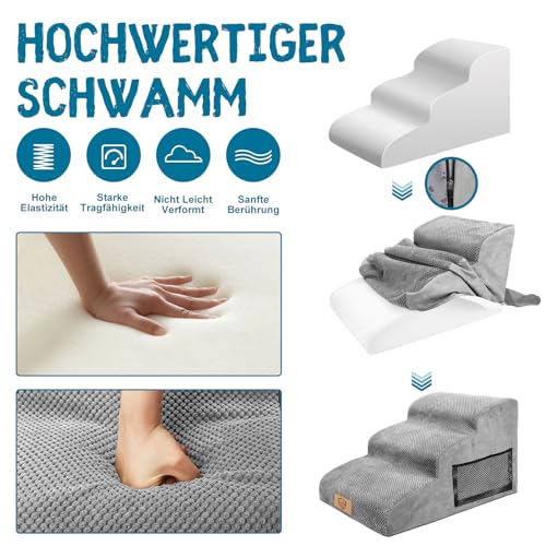 Zvonema Hundetreppe, wasserdichte Hundetreppe 40 cm Hoch, rutschfeste 3 Stufen Treppe für Hunde, Verletzungsprophylaxe Hochwertige Schwamm Katzentreppe, Waschbar Hunderampe für Sofa Bett Auto