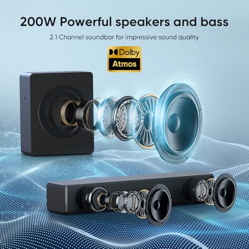Geoyeao Sound Bar With Subwoofer, 200W 2.1 Ch Soundbar W/Dolby Atmos Surround Sound System thumb #2