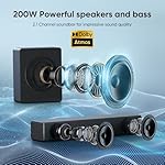 Sound bar with subwoofer, 200W 2.1 ch soundbar w/Dolby Atmos Surround Sound System, 3D Bass Adjustable Home Theater Bluetooth TV Speaker for Smart TV/Projector/PC - Image 3
