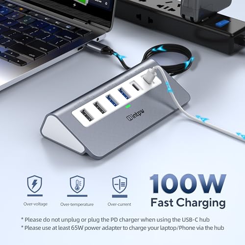 Image of intpw USB C Hub, P9 USB C Hub Multiport Adapter with 4K@60Hz HDMI, PD 100W, Type-C & 2 USB A 3.0 5Gbps, 2 USB A 2.0, SD /TF Ports, Aluminum USB Hub for Laptop, iPhone 17 Series, MacBook, iPad