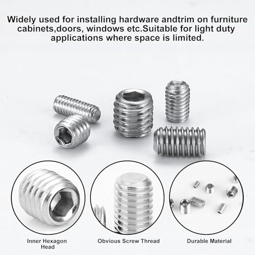 Madenschrauben Sortiment Set Edelstahl Schrauben Kegelspitze Gewindestift Innensechskant Wurmschrauben Schraube Türklinke mit Schraubenschlüssel M2.5 M3 M4 M5 M6 M8 für Türklinken 300 Stück