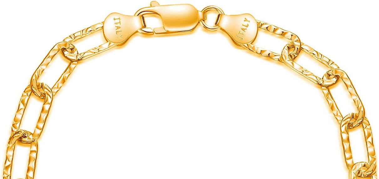 Solid 925 Sterling Silver 5.2MM Paperclip Chain Bracelet for Men Women,with Lobster Claw Clasp,Made in Italy 6.5/7/7.5/8 Inch - Image 2