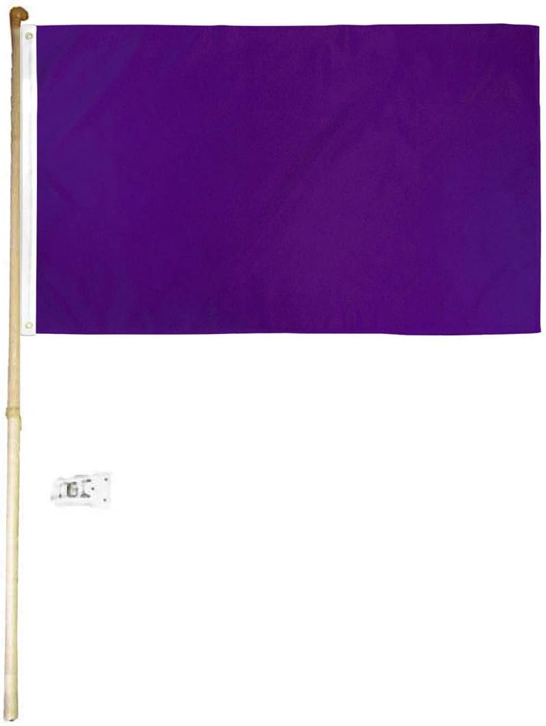 3x5 3'x5' Purple Plain Solid Color Polyester Flag with 5' (Foot) Flag Pole Kit with Wall Mount Bracket & Screws (Imported)