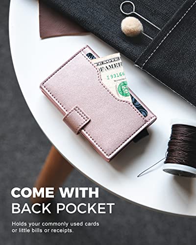Image of VULKIT Slim Bifold Pop up Wallet Minimalist Leather Card Holder RFID Blocking Metal Card Case with ID Window for Women | with Leather Slots