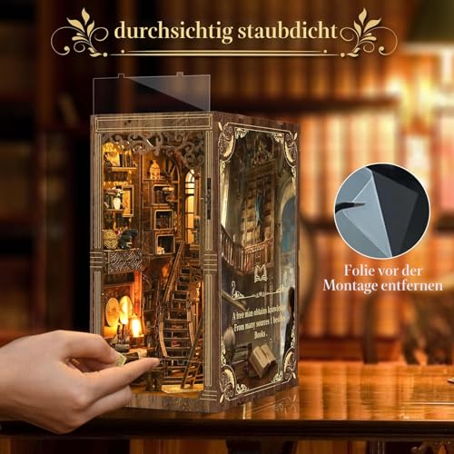 Cuiwos Book Nook Bausatz (Klassische Edition) – DIY Miniatur-Holzpuzzle | Vintage Bücherzimmer mit LED-Beleuchtung | 3D-Puppenhaus-Buchstütze für Bücherregal-Dekoration | Kreatives Geschenk