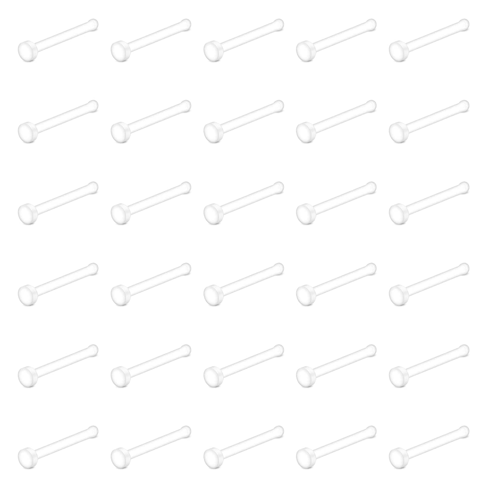 30pcs Clear Nose Studs Retainers 18G Flat Top Nose Bone Hide Piercing Jewellery for School Work L Shaped
