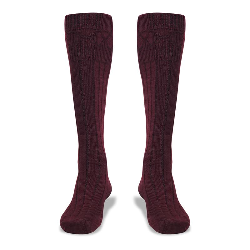 BELGLY Mens Kilt Socks Traditional Scottish Highland Wear Wool Kilt Hose Casual Wedding Sports Leg Warmers (Maroon Large)