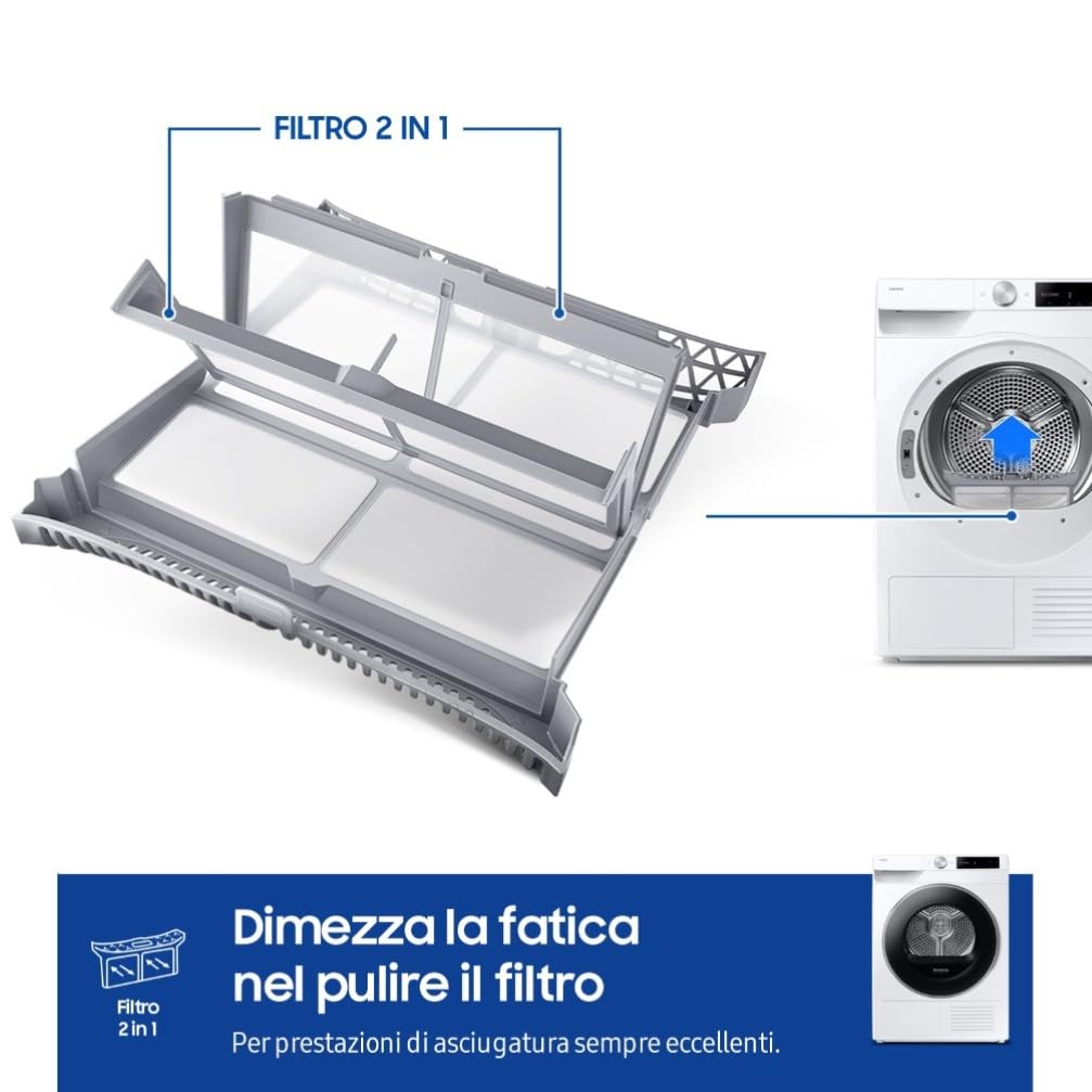 Samsung Asciugatrice AI Control DV90DG6845LE/U3, 9 kg, Pompa di Calore, Wifi, AI Dry+, Air Wash, Tecnologia Optimal Dry, Carica Frontale, 60L x 85H x 60P cm
