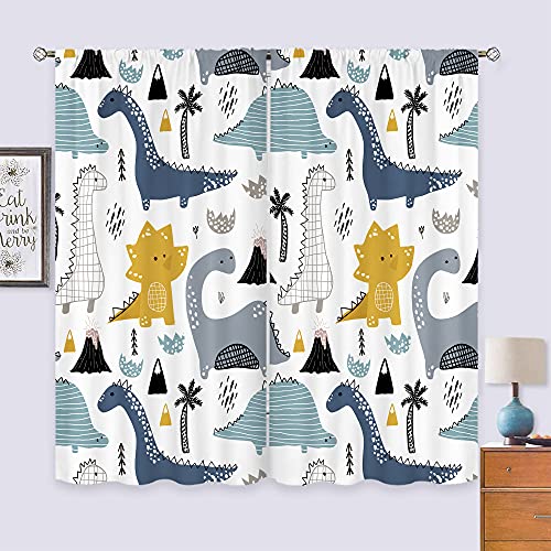 Cinbloo CIB-EGHS-G5EB Dinosaur Curtains 42Wx63L Inch Rod Pocket Kids Cartoon Dino Baby Boys Bedroom Decor Nursery Children Cute Navy Blue Safari Animal Art Printed Living Room Playroom Window Drapes Fabric 2 Panel thumb #2