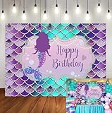 Mermaid Backdrop Summer Under The Sea Blue Purple Mermaid Scales Birthday Photography Background for Girl Mermaid Princess Party Cake Table Decorations (7x5FT)