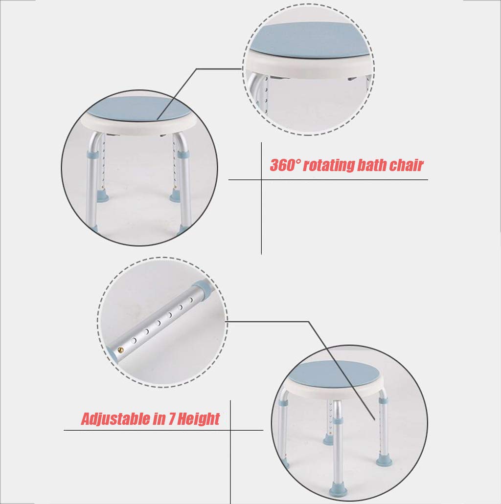 Asientos de Ducha para discapacitados Giratorio Redondeado Taburete de baño/Ducha Silla de bañera con Almohadilla Antideslizante para Las piernas Asiento Giratorio Ayuda de Movilidad para Ancianos