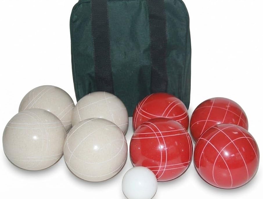 BuyBocceBalls Listing - Made in USA, Premium Quality Tournament Bocce Set - 110mm Red and White Balls Nylon Bag; Regulation Size Balls 998 Grams (2 lbs. 3.2 oz.)