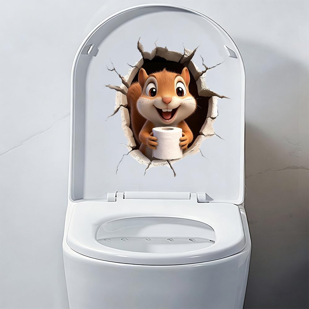 Animal 3D Toilet Stickers Funny Squirrel Raccoon Duck Toilet Seat Cover Sticker Waterproof Toilet Seat Lid Decal Bathroom Decoration (Duck)