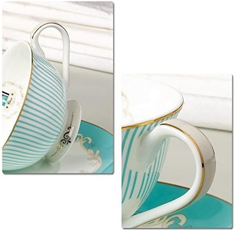 YBK Tech Cup& Saucer Set Bone China Porcelain Tea Coffee Cup for Breakfast Afternoon Tea- Blue Stripe Pattern (1)