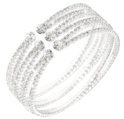 Wovanoo Rhinestone Bracelet for Women MultiLayer Crystal Cuff Bracelet Strand Layered Bracelet, 2.2 inches, alloy