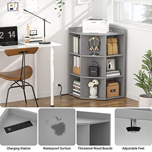 Aheaplus Corner Cabinet, Corner Storage with USB Ports and Outlets, Corners Cube Toy Storage for Small Space, Wooden Corners Cubby Bookshelf with 9 Cubes for Playroom, Bedroom, Living Room, Grey by Aheaplus - Image 5