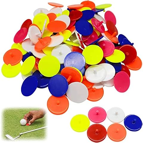AMRTA Plastic Golf Ball Markers 50 pcs Round Flat Golf Ball Position Marker for Putting Green Coin,Diameter 25mm Mixed Color Golf Ball Mark Tool For Men Women Golfing(50 Pieces) Cover