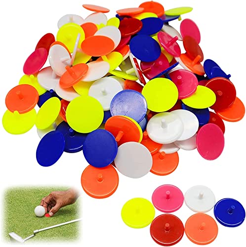 AMRTA Plastic Golf Ball Markers 50 pcs Round Flat Golf Ball Position Marker for Putting Green Coin,Diameter 25mm Mixed Color Golf Ball Mark Tool For Men Women Golfing(50 Pieces)